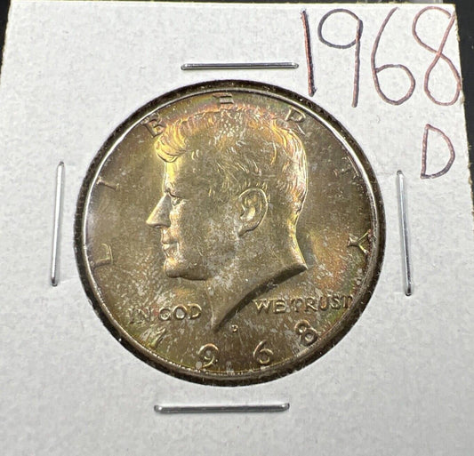 1968 D 50c Kennedy Silver Half Dollar Coin CH BU PQ * Toning Toner