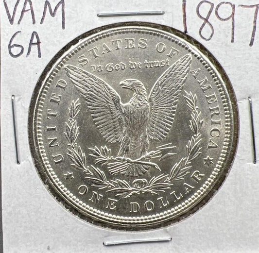 1897 $1 Morgan silver Dollar Coin Choice AU About UNC VAM 6A Variety Coin #A