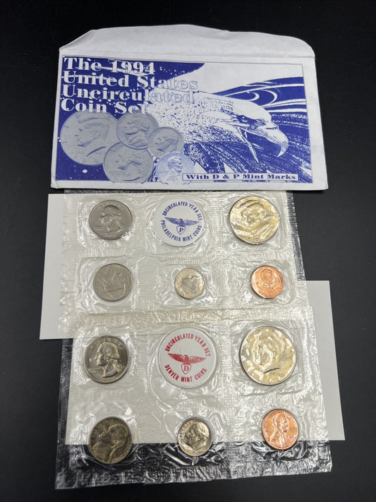 1994 United States Mint Uncirculated Coin Set Blue Envelope