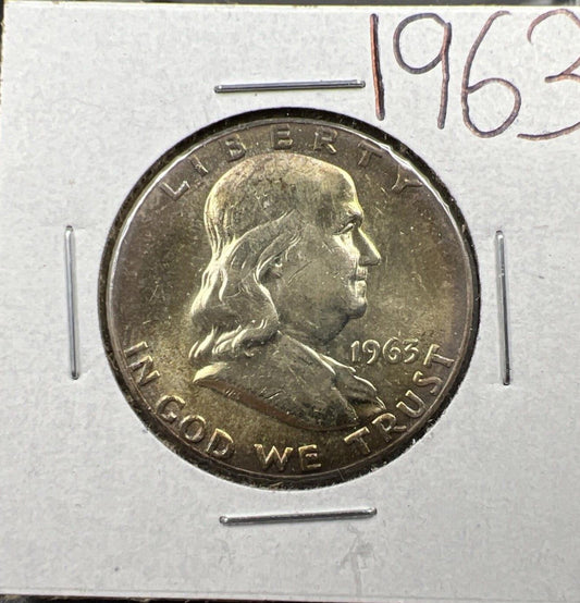 1963 P 50c Franklin Silver Half Dollar Coin Neat Toning Toner CH BU UNC