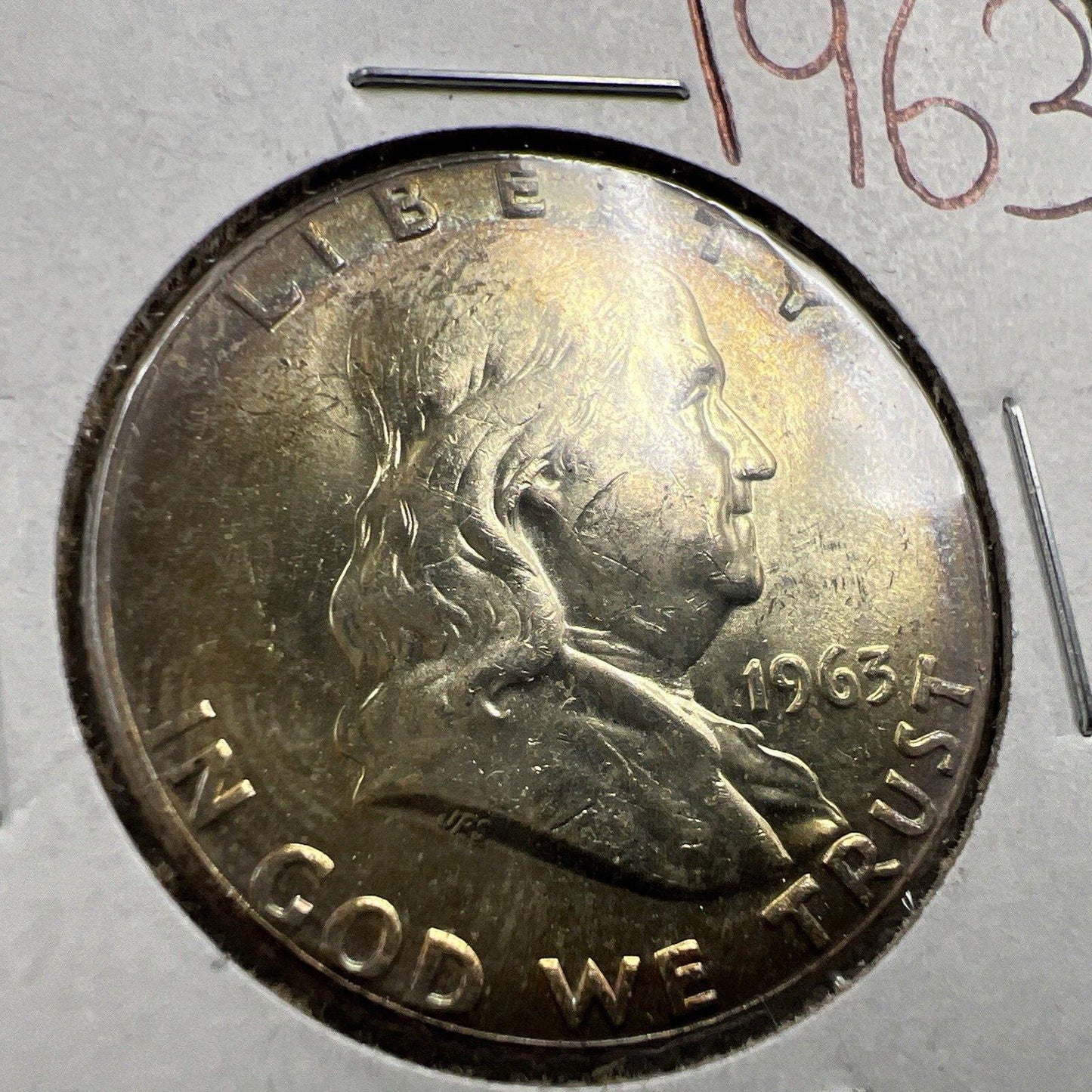 1963 P 50c Franklin Silver Half Dollar Coin Neat Toning Toner CH BU UNC