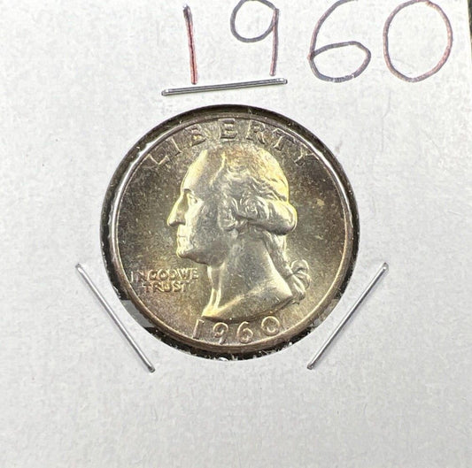 1960 P 25c Washington Silver Quarter Coin Choice BU UNC Nice Toning Toner
