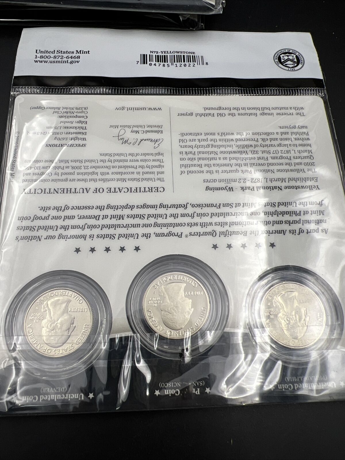 2010 Yellowstone 3 Coin P D S Business Proof ATB Quarter Set US Mint OGP Sealed