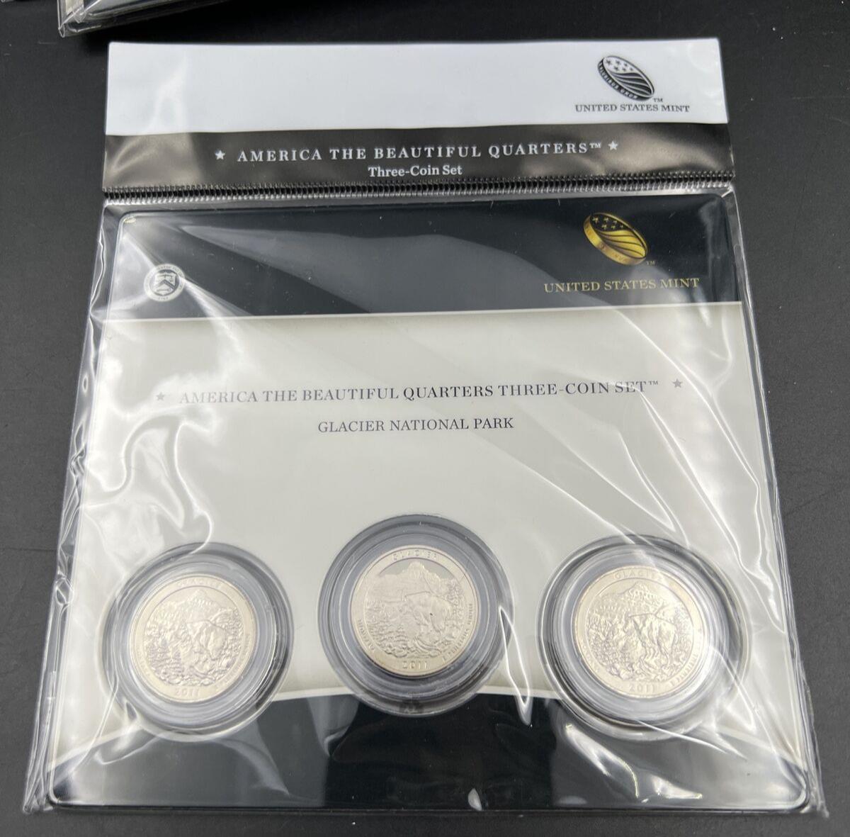 2011 Glacier 3 Coin P D S Business & Proof ATB Quarter Set US Mint OGP Sealed