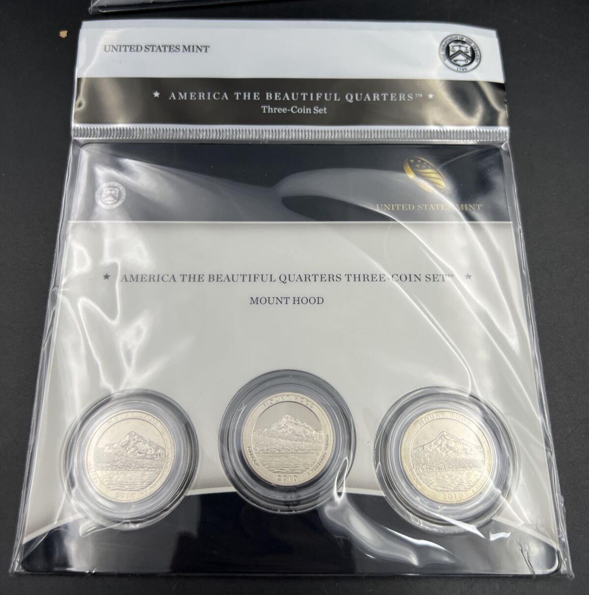 2010 Mt Hood 3 Coin P D S Business & Proof ATB Quarter Set US Mint OGP Sealed