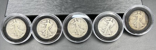 5 Coin Complete 1917 P D S 50c Obverse Reverse Mint Mark Walking Liberty Set