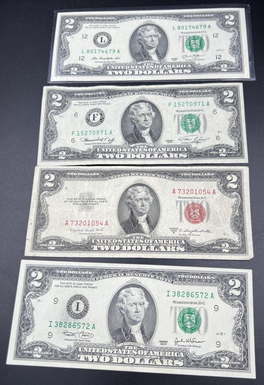 4 Note $2 Two Dollar Bill Collector's Set Years 1953 1976 2003 Circ & 2013 UNC