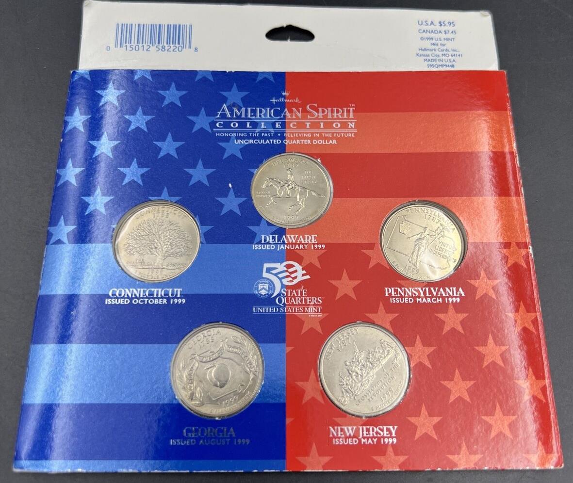 American Spirit 1999 State Quarter 5 BU UNC Coin Set in Gift Card Hallmark