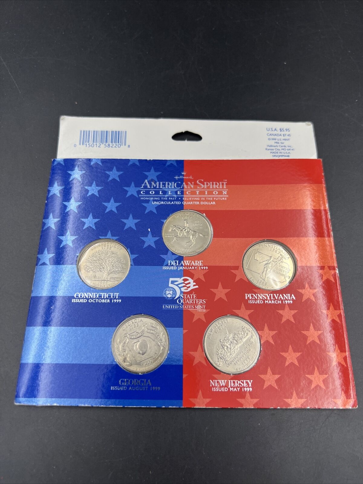 American Spirit 1999 State Quarter 5 BU UNC Coin Set in Gift Card Hallmark