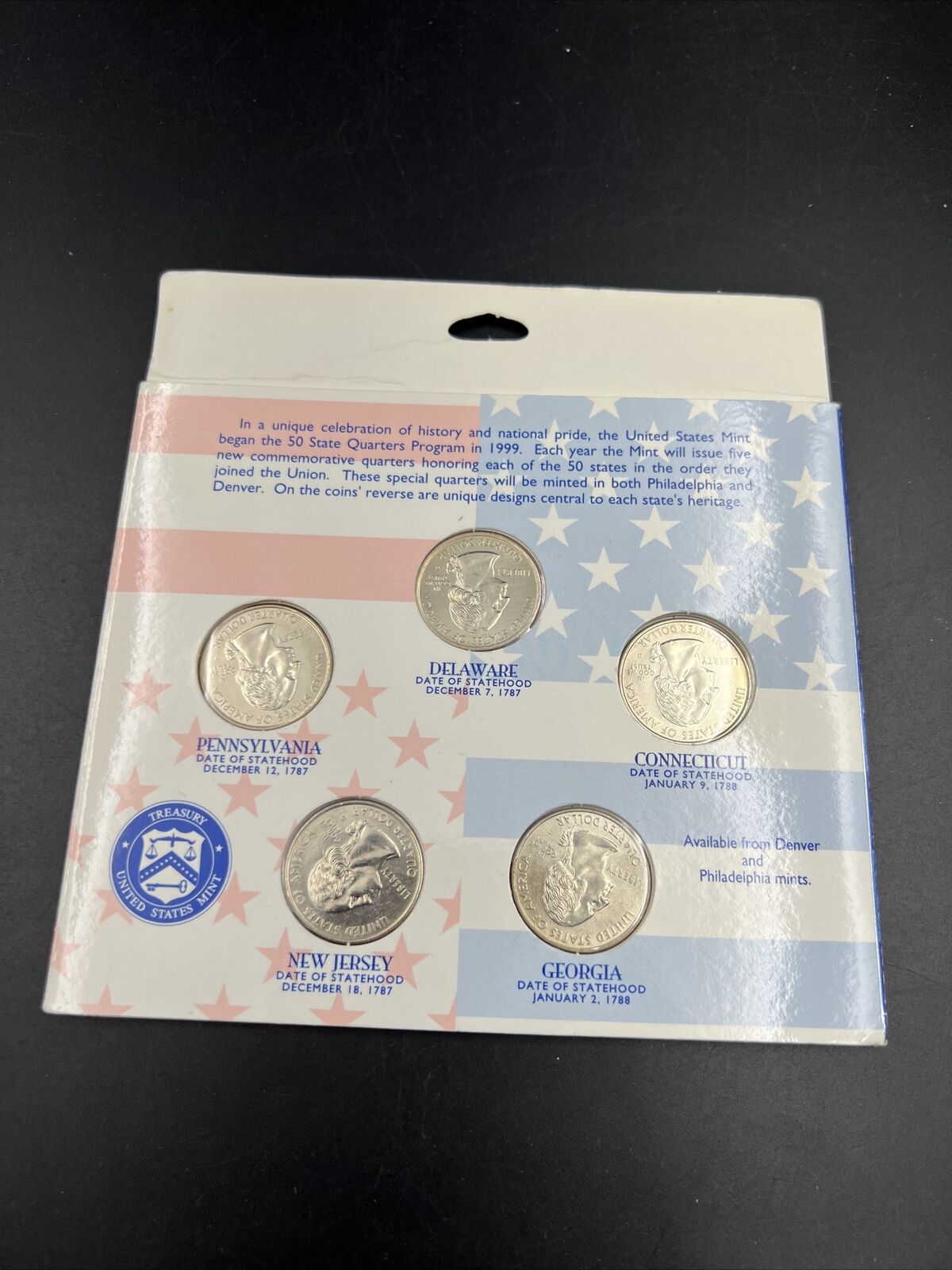 American Spirit 1999 State Quarter 5 BU UNC Coin Set in Gift Card Hallmark