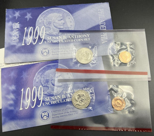 1999 Susan B Anthony Dollar $1 Set US Mint Philadelphia Denver Uncirculated OGP