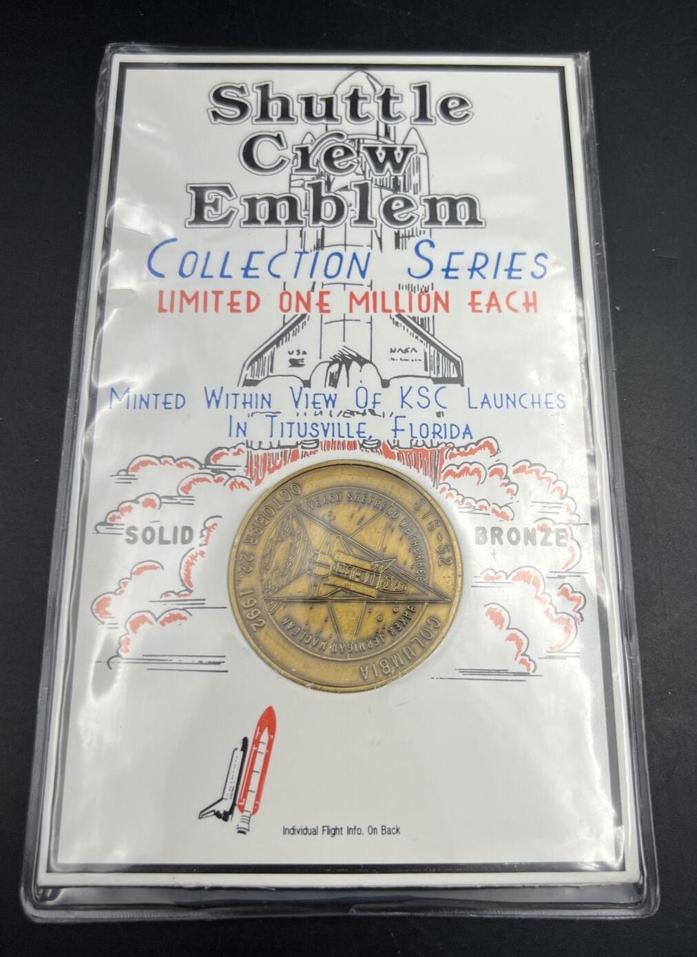 SPACE SHUTTLE CREW EMBLEM COLLECTION SERIES BRONZE Medal-NOS vintage 1988 #A