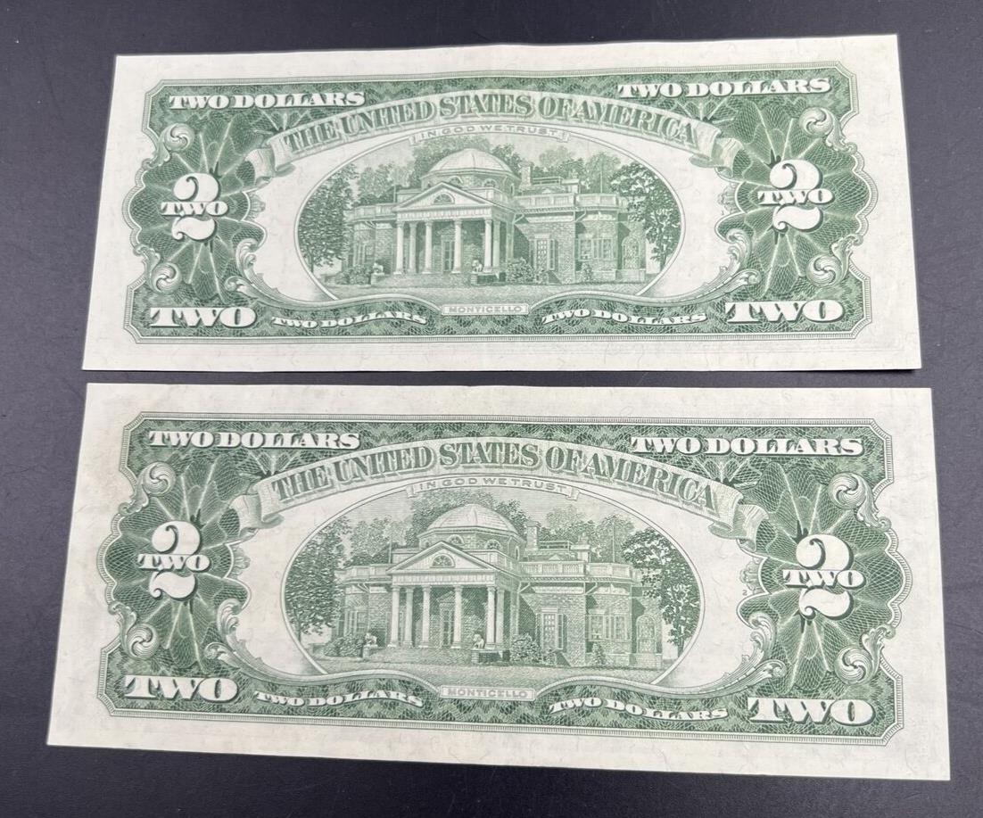 Lot of 2 1963 $2 Note US Legal Tender Red Seal Bills VF Very Fine + #518