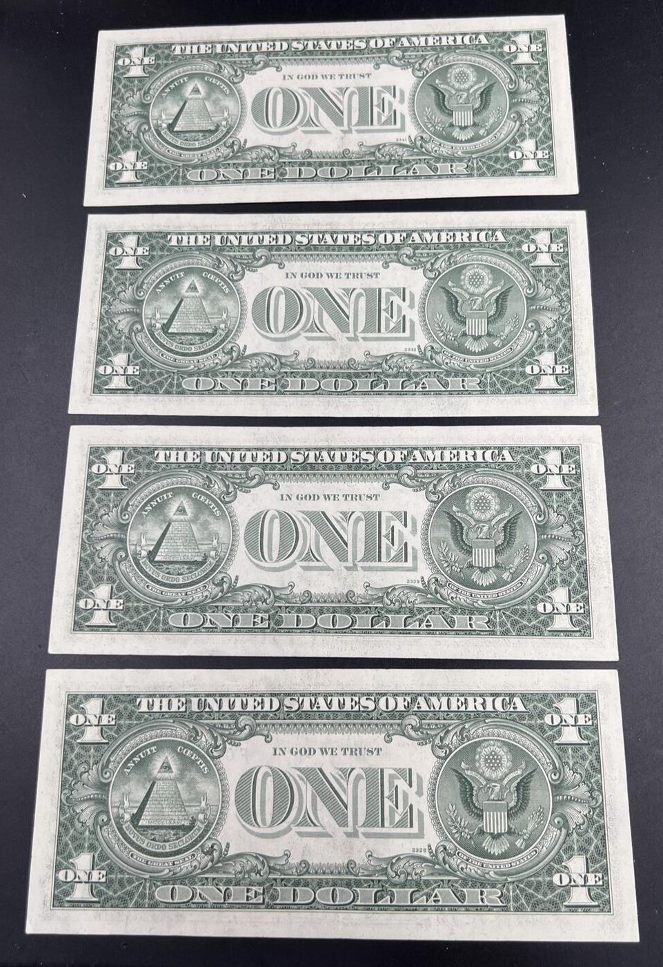 Lot of 4 Consecutive 1977 $1 FRN Federal Reserve Notes CH UNC #414