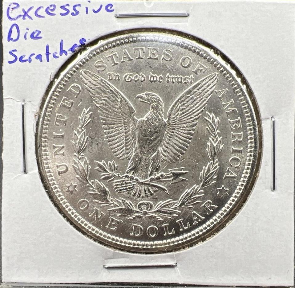 1921 $1 Morgan silver Dollar Coin Choice AU About UNC Rusty & Scratched Die REV