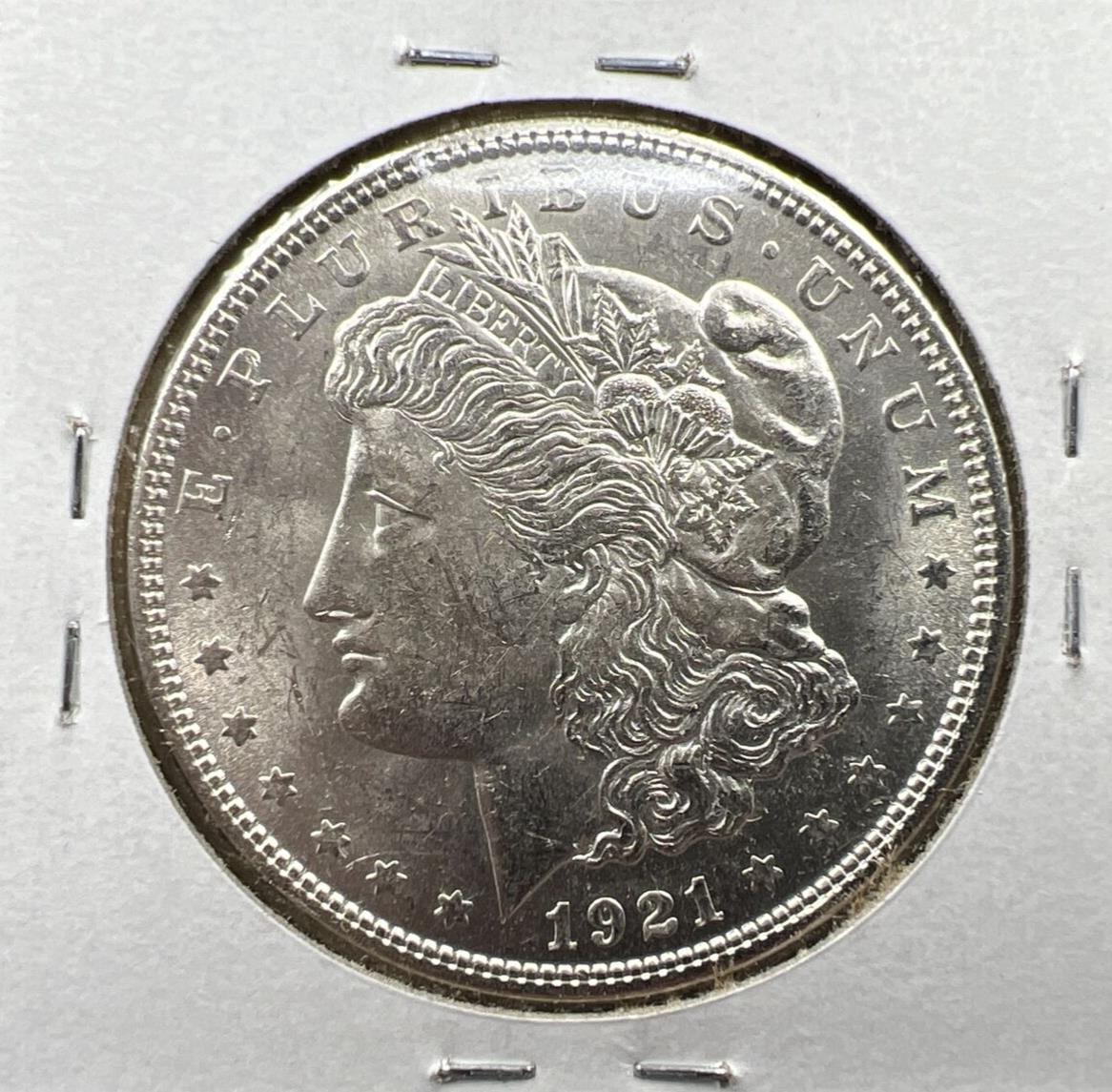 1921 $1 Morgan silver Dollar Coin Choice AU About UNC Rusty & Scratched Die REV