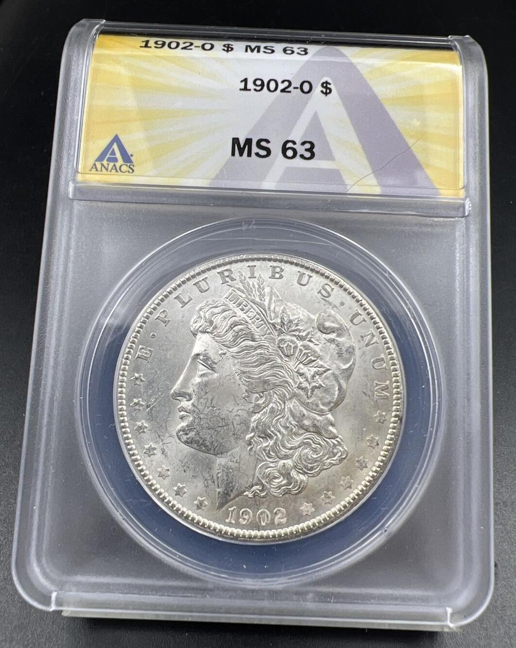 1902 O $1 Morgan silver Dollar Coin Choice BU UNC ANACS MS63 graded