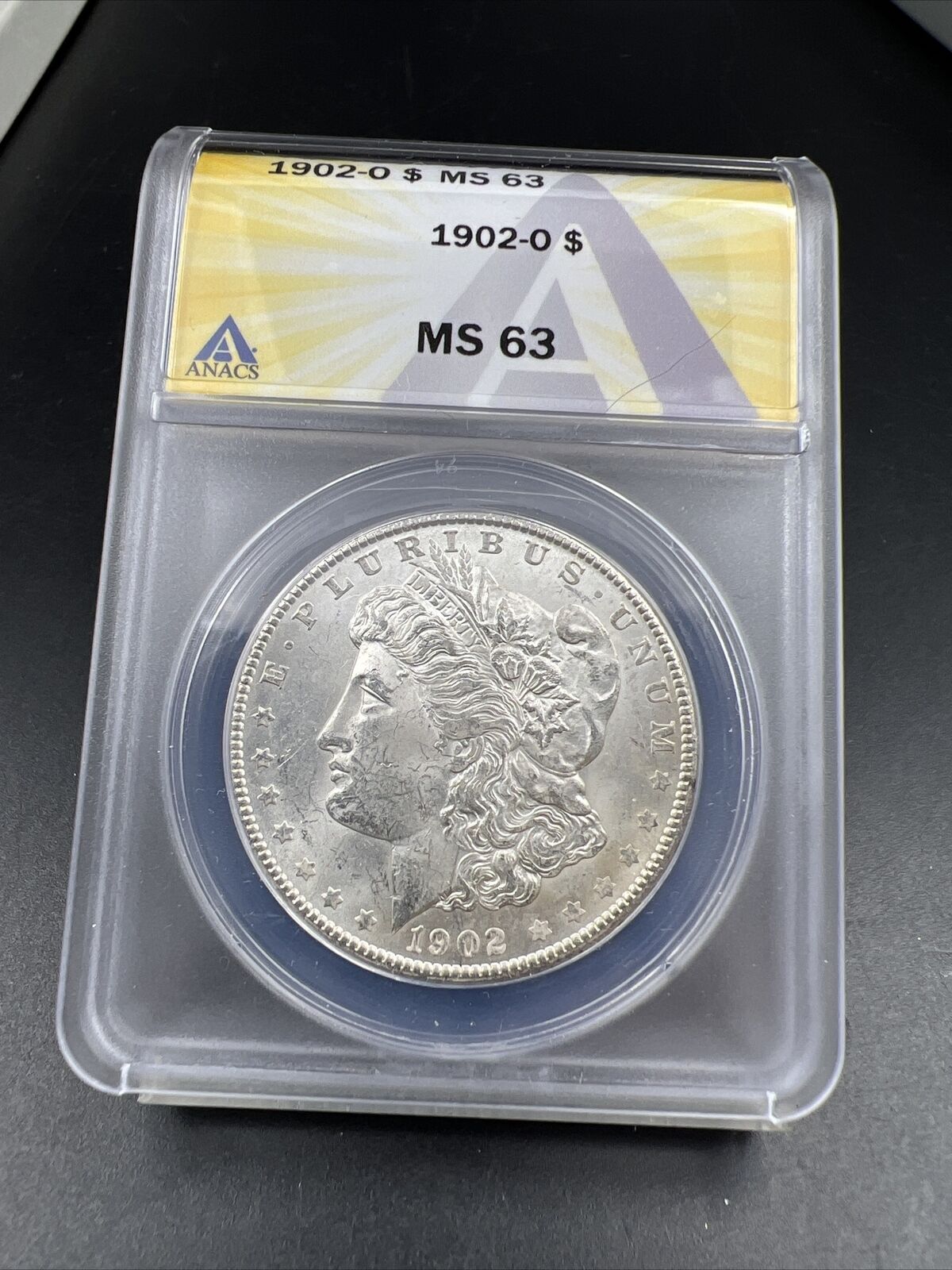 1902 O $1 Morgan silver Dollar Coin Choice BU UNC ANACS MS63 graded