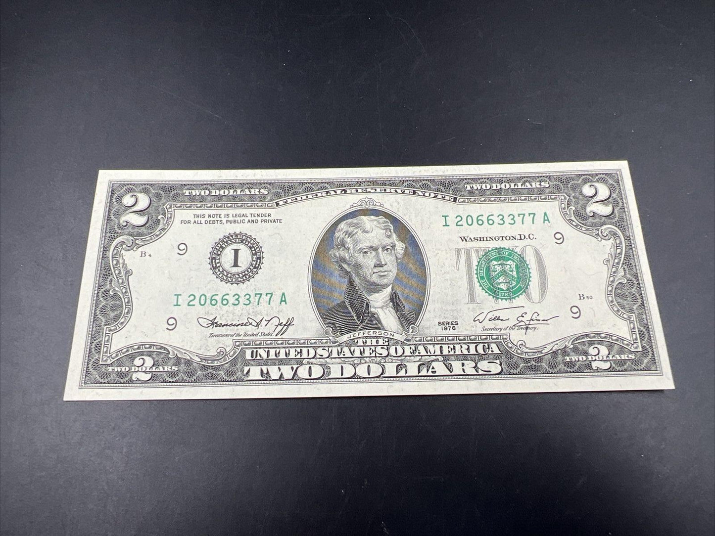 1976 $2 Two Dollar Bicentennial Bill Federal Reserve Note CH AU District I