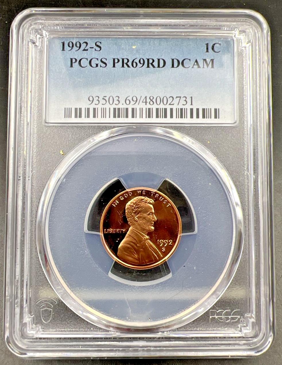 1992 S 1c Lincoln Memorial Cent Coin PCGS PR69 DCAM