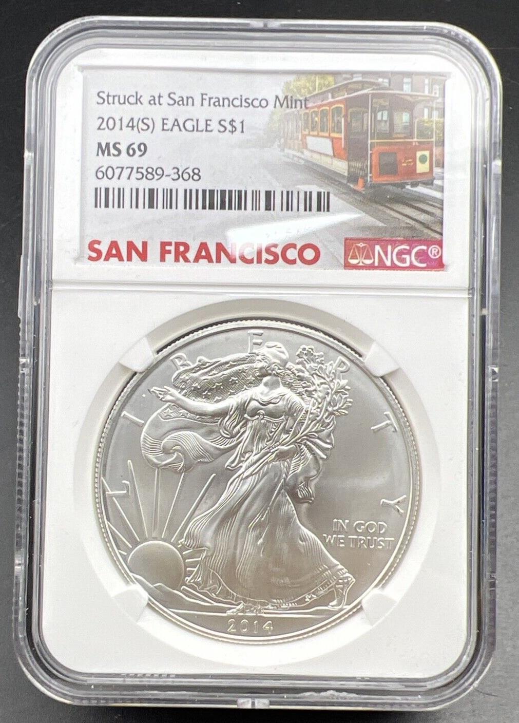 2014 S 1 oz American Silver Eagle $1 NGC Certified MS69 San Francisco Holder