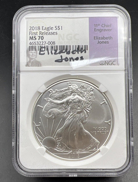 2018 1 oz American Silver Eagle $1 NGC Certified MS70 Elizabeth Jones Holder