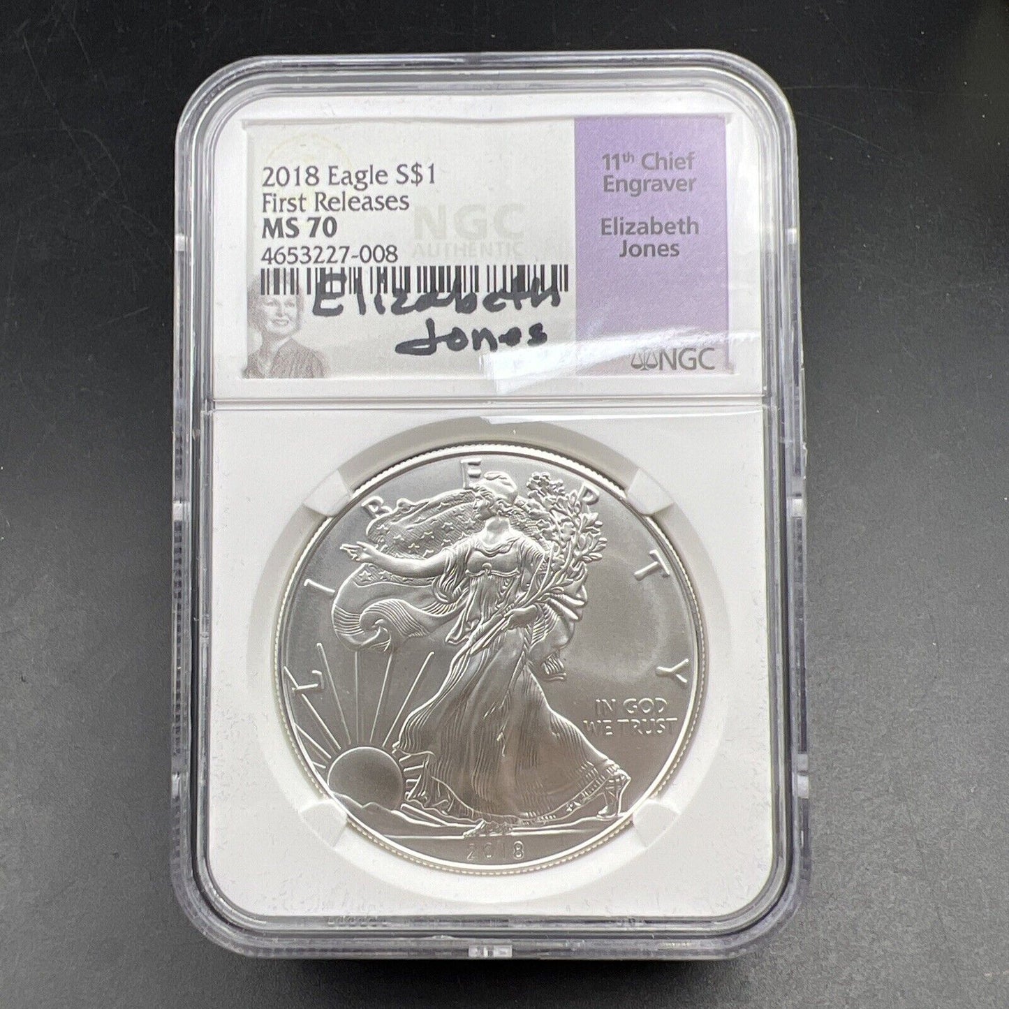 2018 1 oz American Silver Eagle $1 NGC Certified MS70 Elizabeth Jones Holder