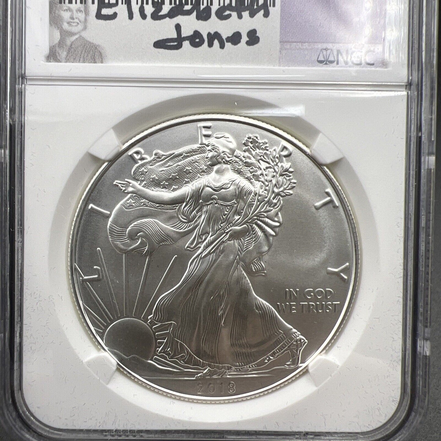 2018 1 oz American Silver Eagle $1 NGC Certified MS70 Elizabeth Jones Holder