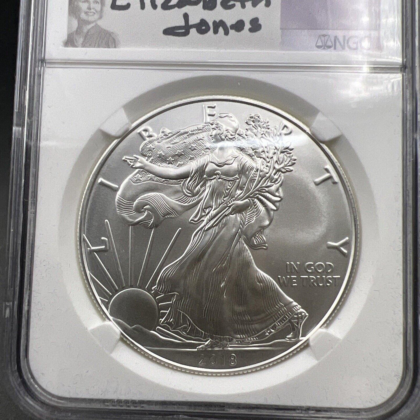 2018 1 oz American Silver Eagle $1 NGC Certified MS70 Elizabeth Jones Holder