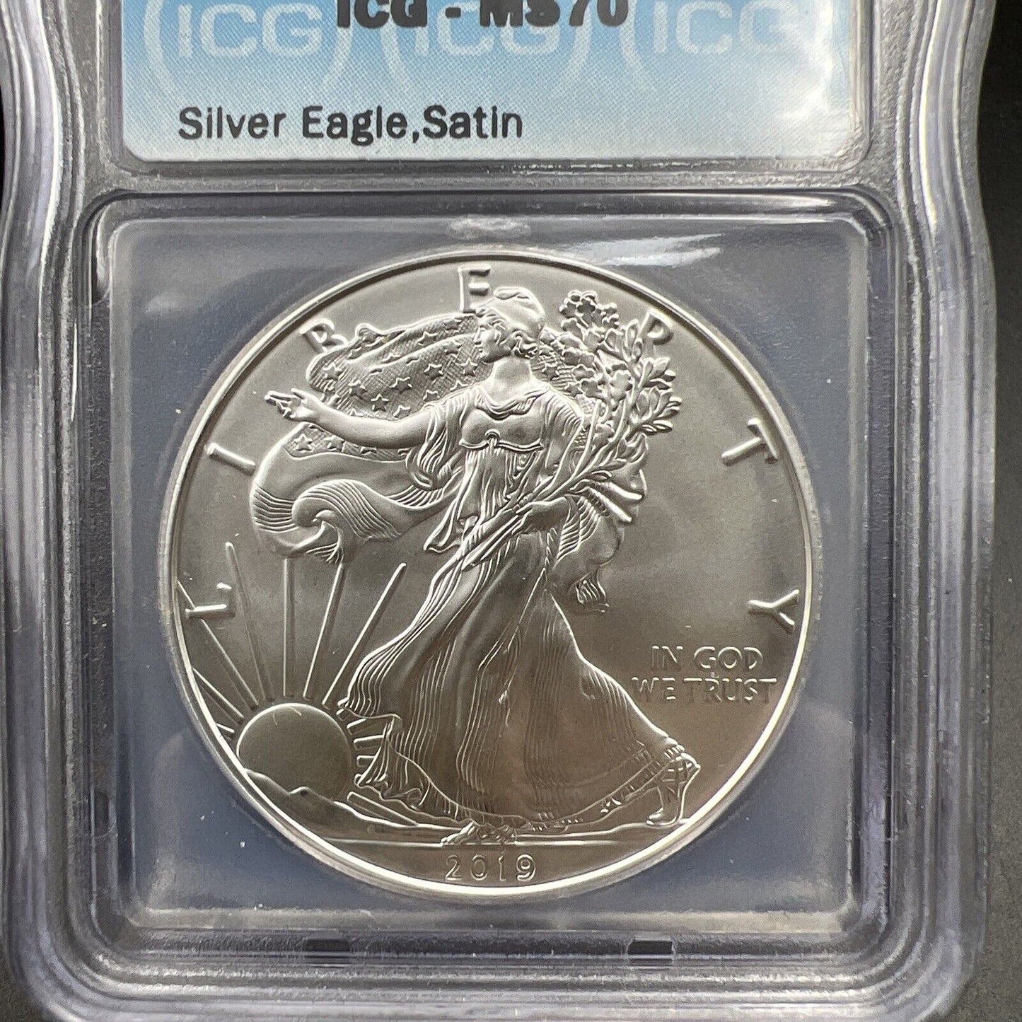 2019 W 1 Oz American Silver Eagle West Point Mint ICG MS70 Satin Holder