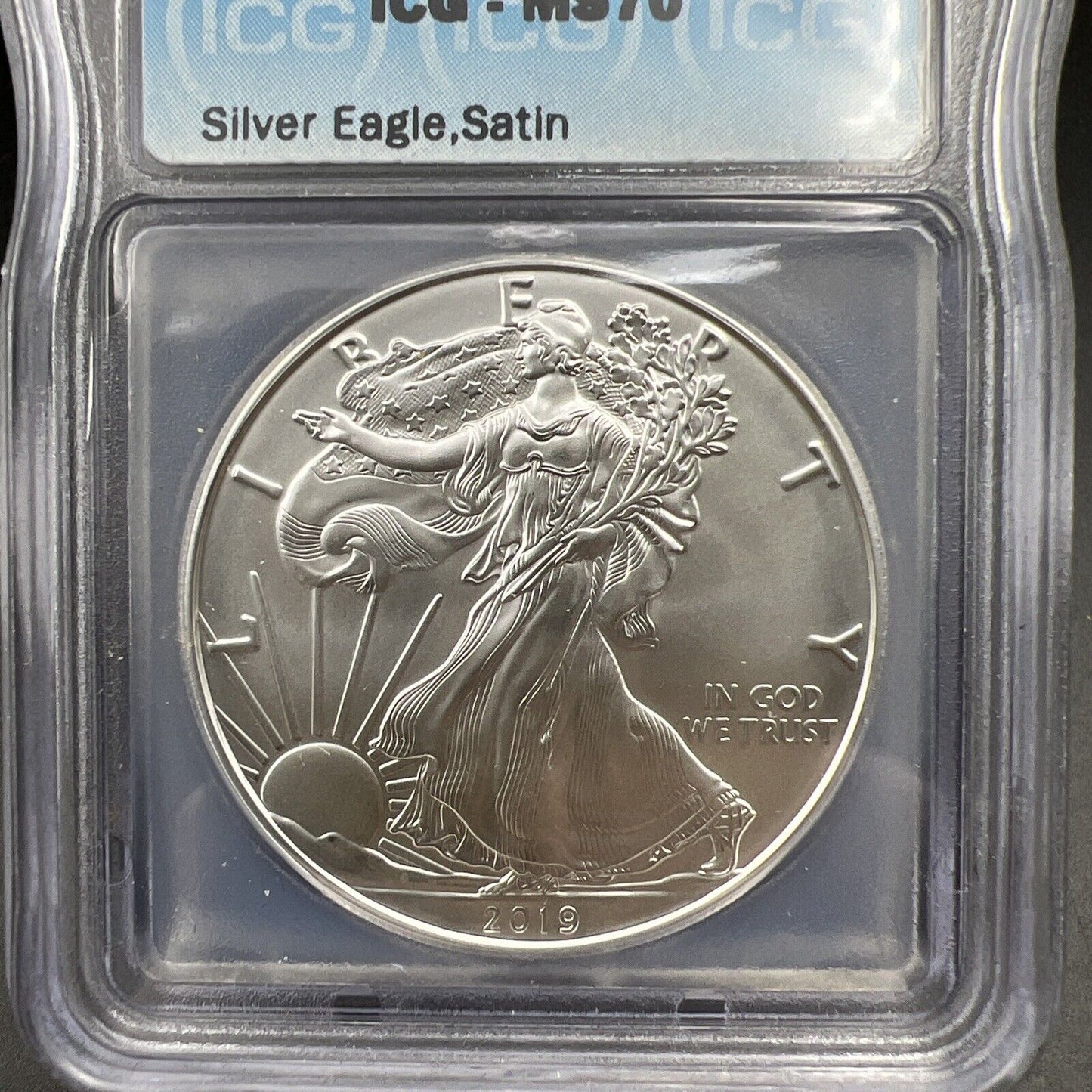 2019 W 1 Oz American Silver Eagle West Point Mint ICG MS70 Satin Holder