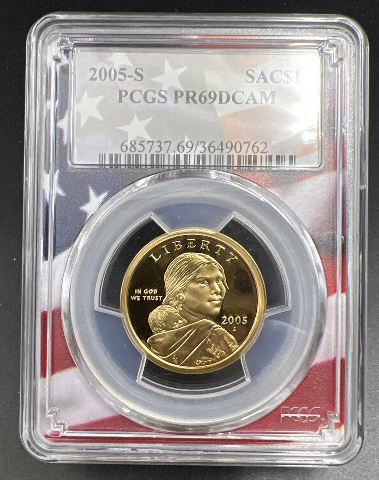 2005 S Sacagawea Native Dollar PCGS PR69 DCAM USA Flag Holder