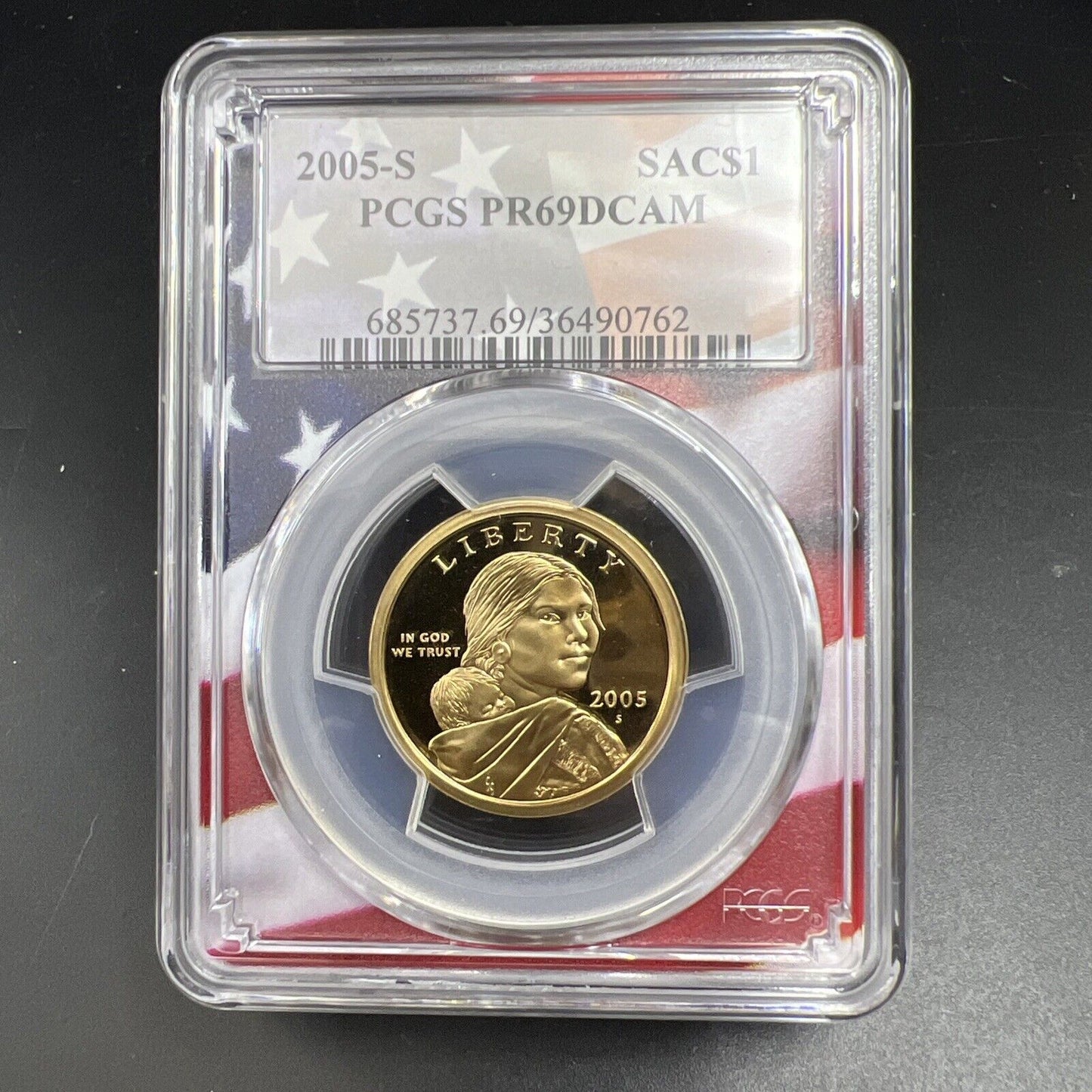 2005 S Sacagawea Native Dollar PCGS PR69 DCAM USA Flag Holder