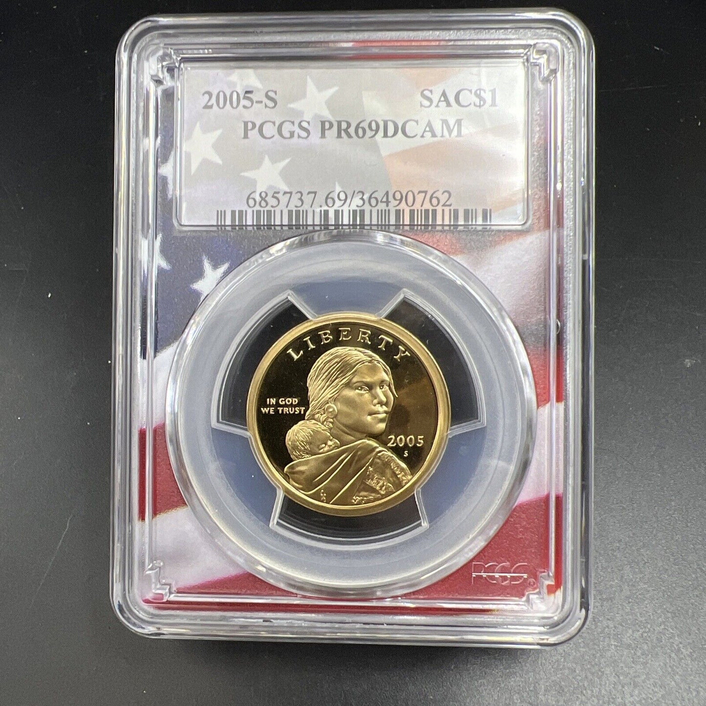 2005 S Sacagawea Native Dollar PCGS PR69 DCAM USA Flag Holder