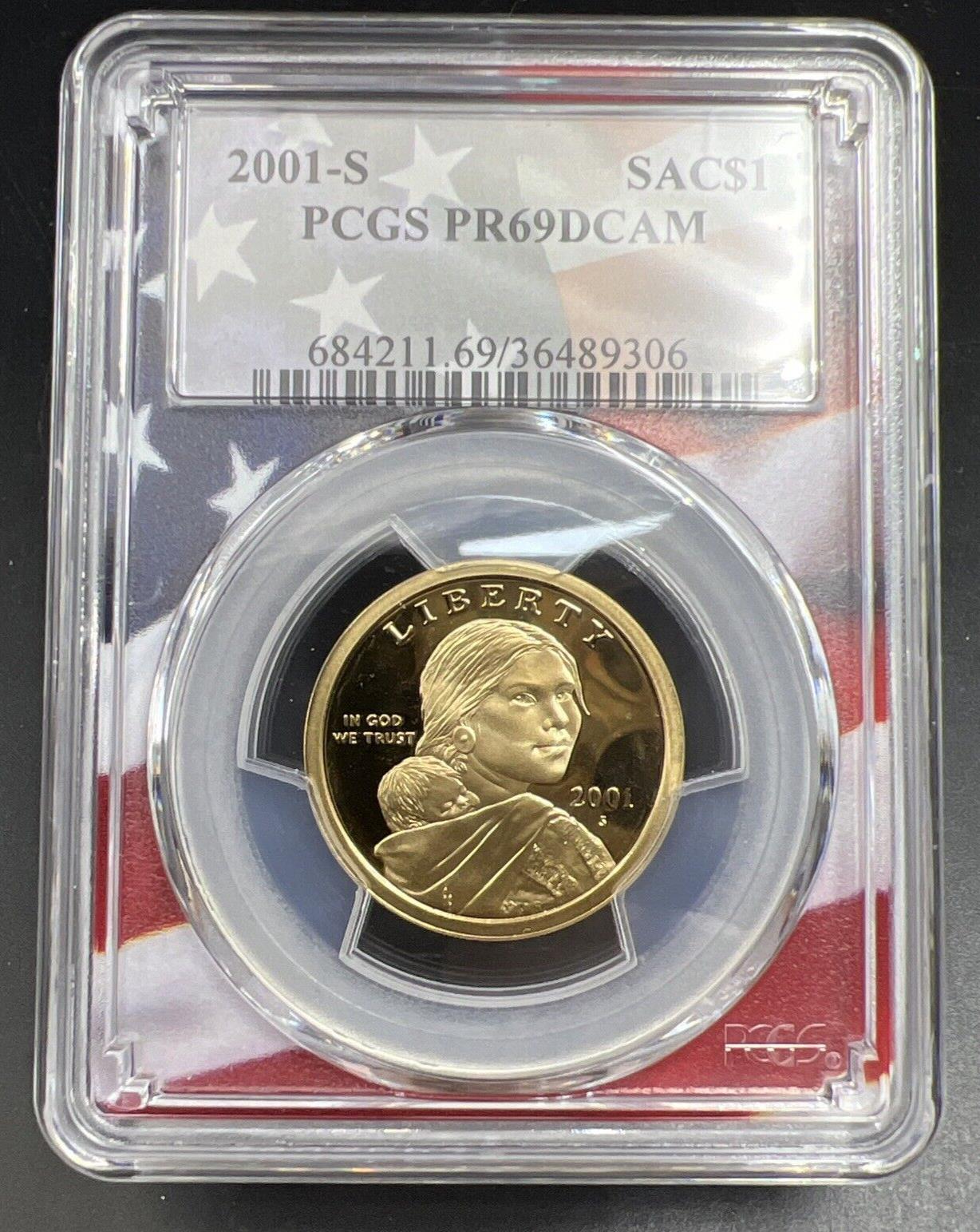 2001 S Sacagawea Native Dollar PCGS PR69 DCAM USA Flag Holder