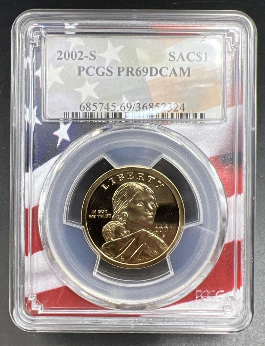 2002 S Sacagawea Native Dollar PCGS PR69 DCAM USA Flag Holder