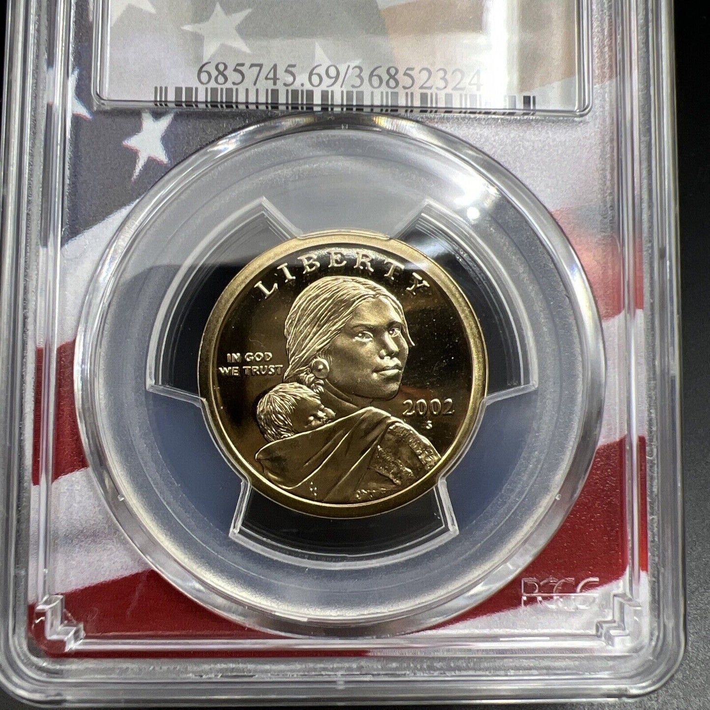 2002 S Sacagawea Native Dollar PCGS PR69 DCAM USA Flag Holder