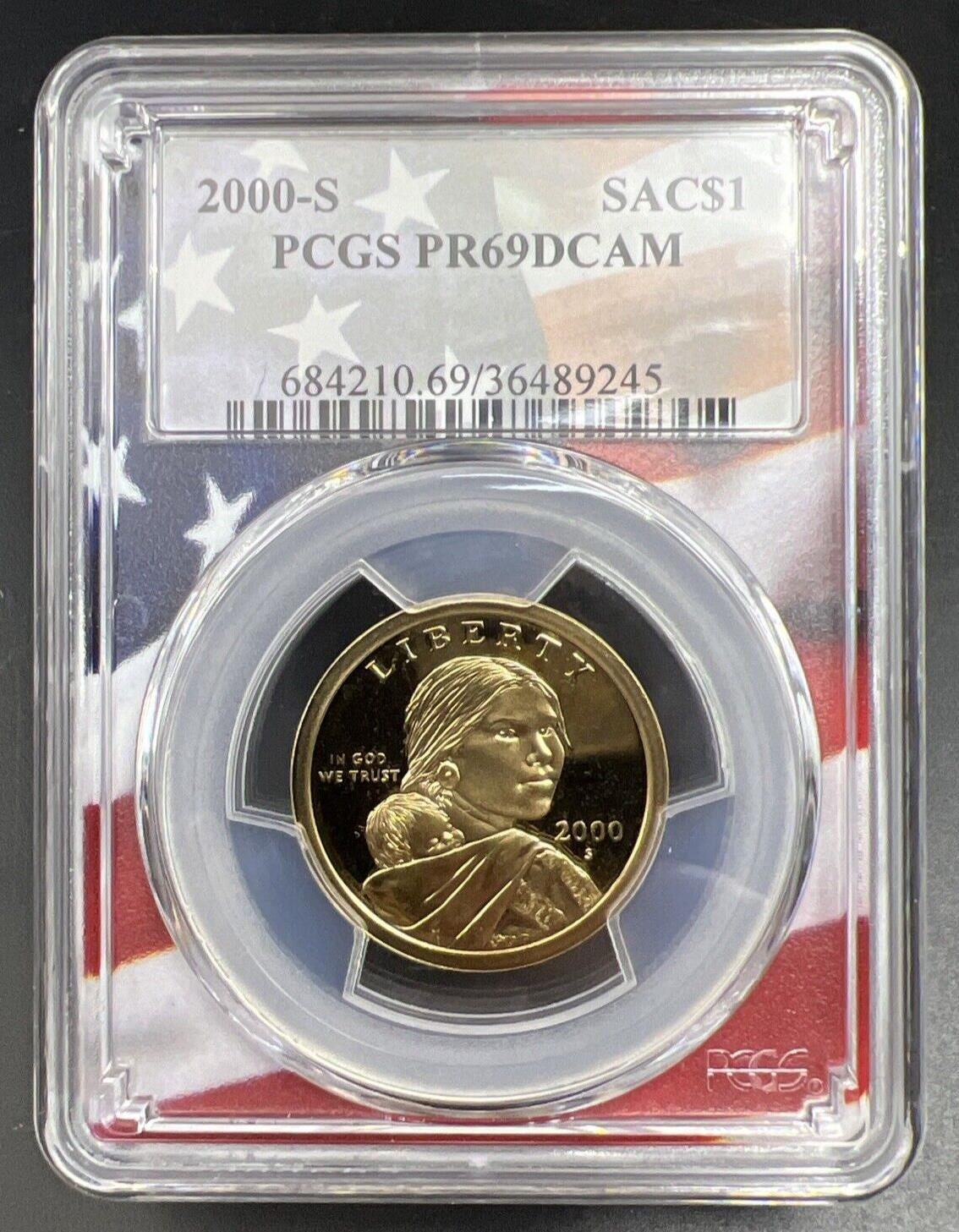 2000 S Sacagawea Native Dollar PCGS PR69 DCAM USA Flag Holder