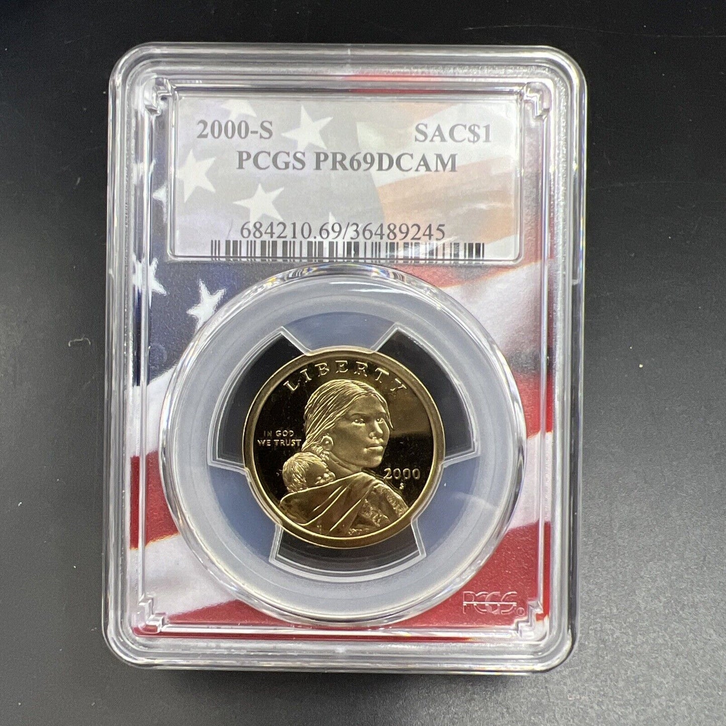 2000 S Sacagawea Native Dollar PCGS PR69 DCAM USA Flag Holder