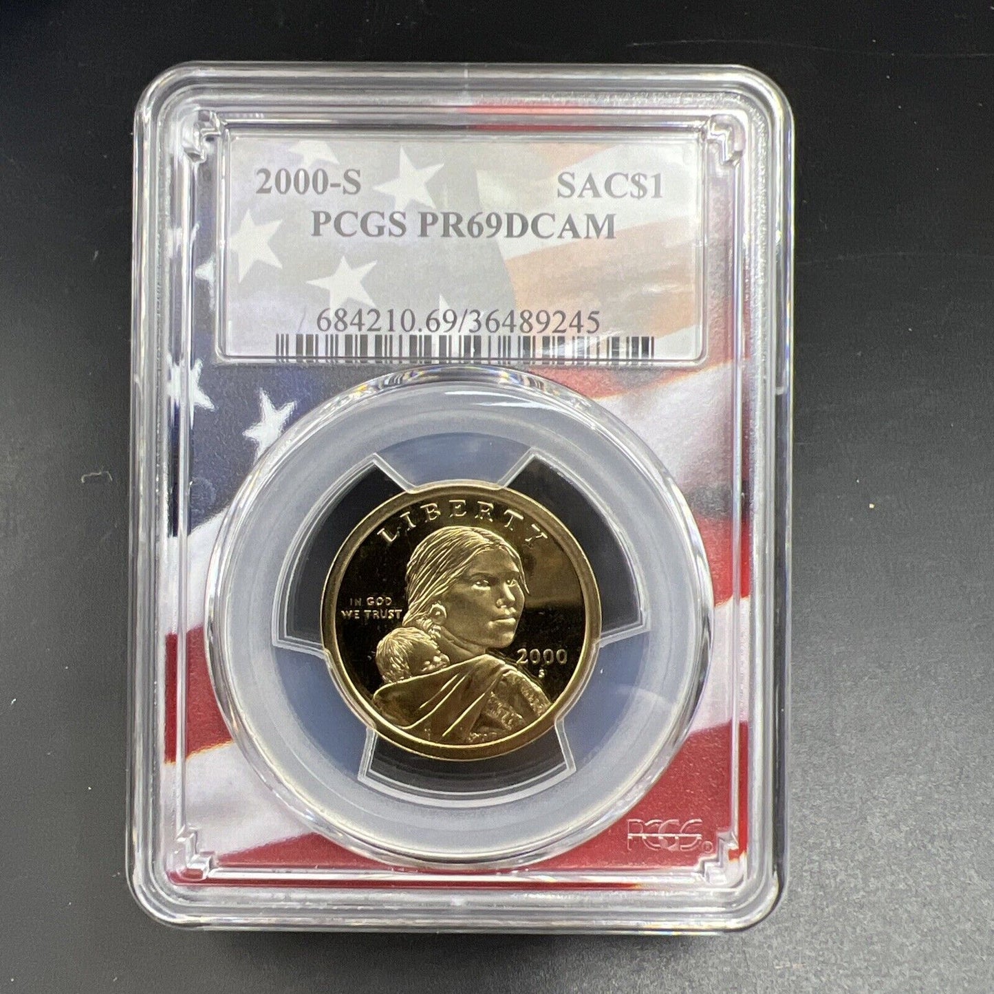 2000 S Sacagawea Native Dollar PCGS PR69 DCAM USA Flag Holder