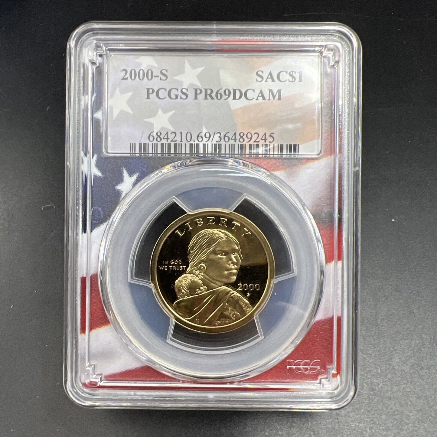 2000 S Sacagawea Native Dollar PCGS PR69 DCAM USA Flag Holder