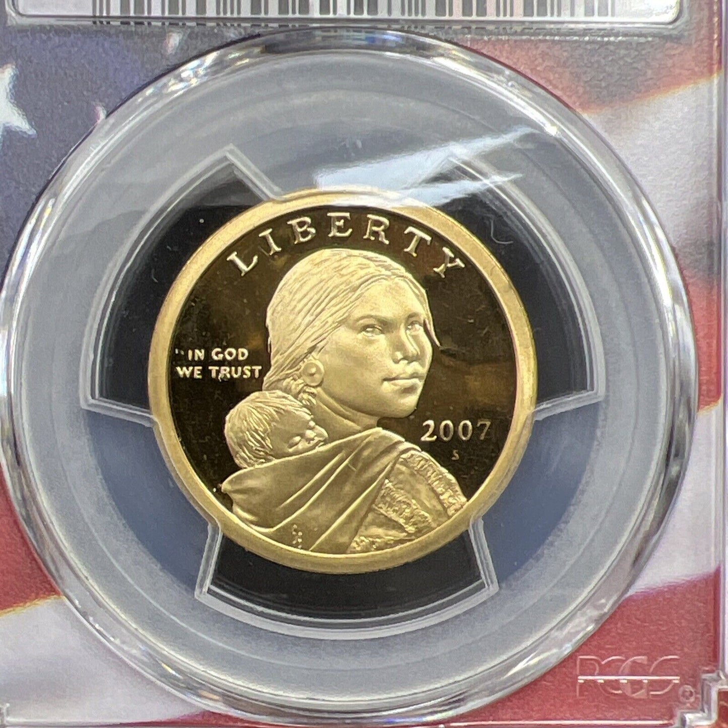 2007 S Sacagawea Native Dollar PCGS PR69 DCAM USA Flag Holder