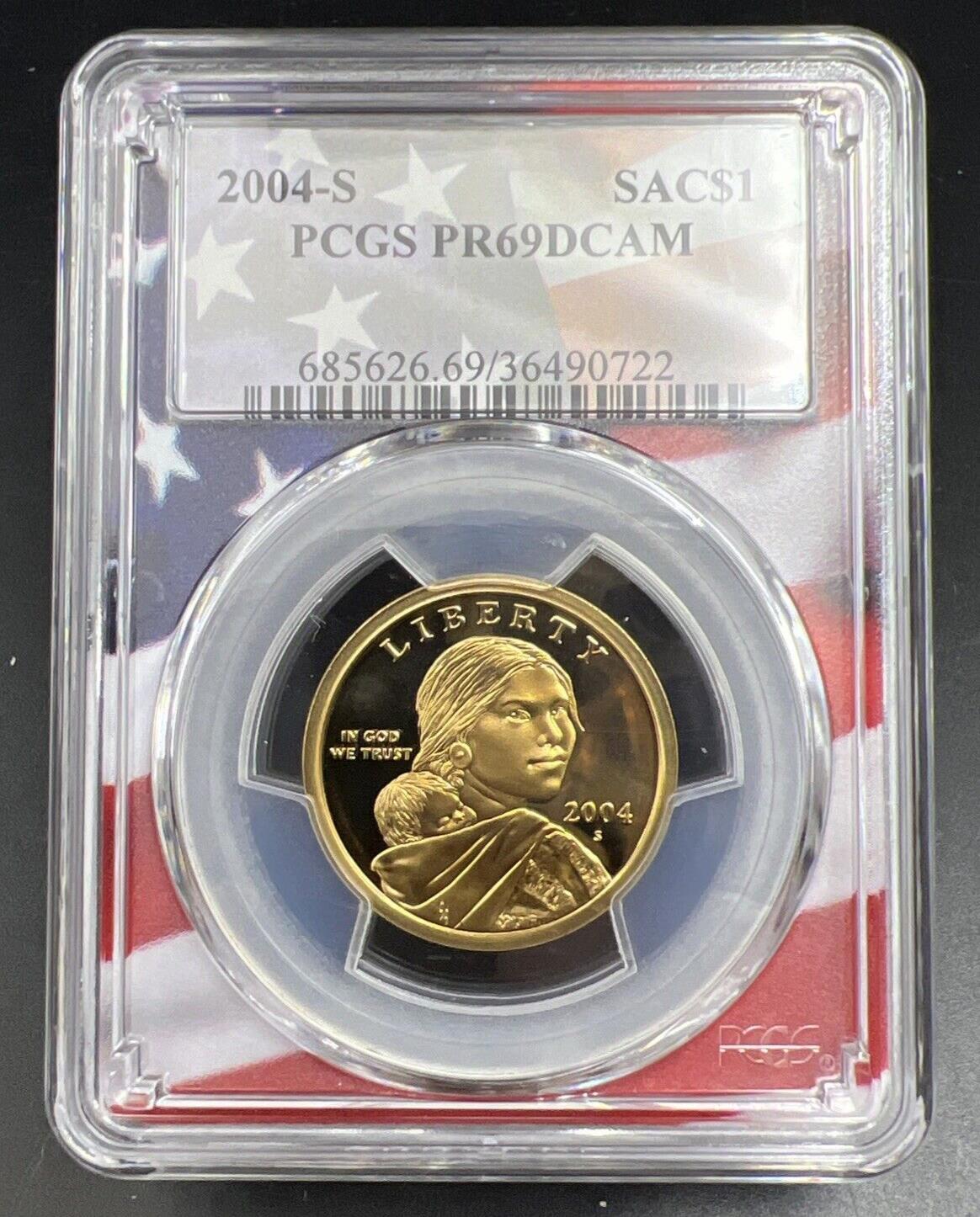 2004 S Sacagawea Native Dollar PCGS PR69 DCAM USA Flag Holder