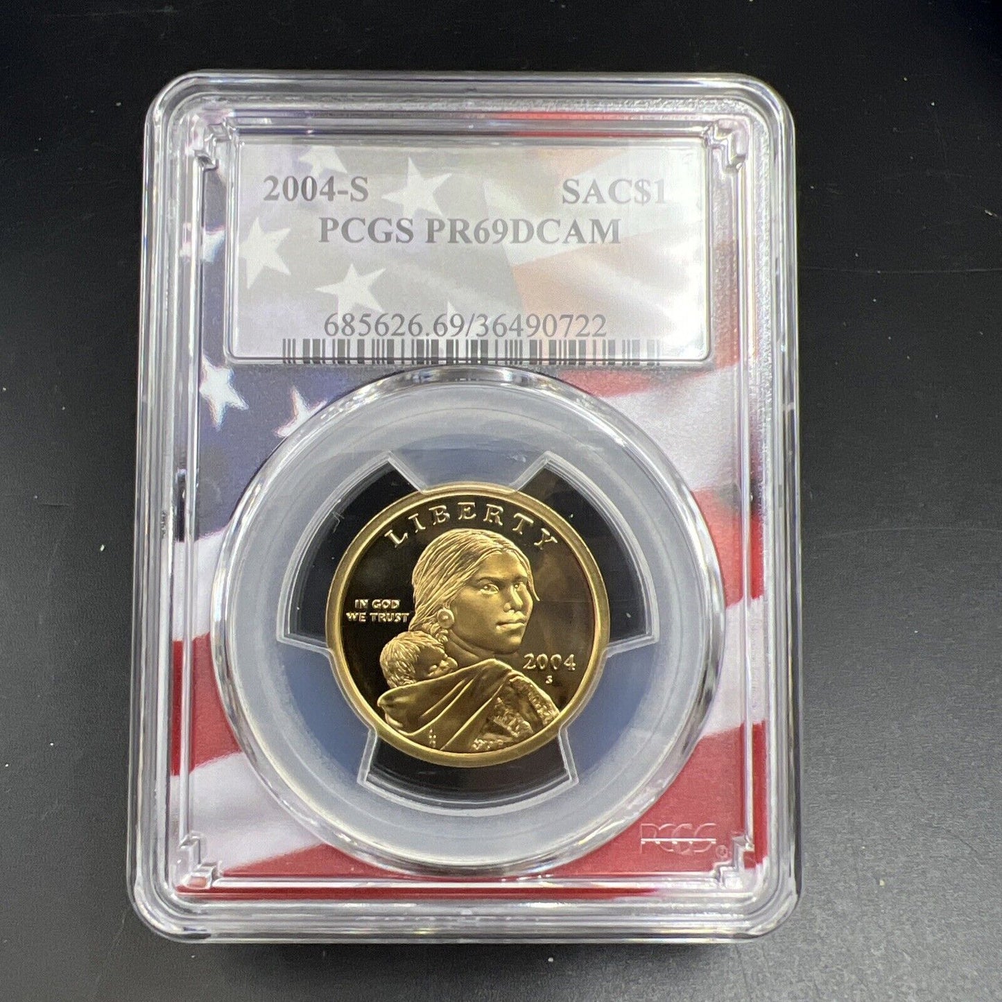 2004 S Sacagawea Native Dollar PCGS PR69 DCAM USA Flag Holder