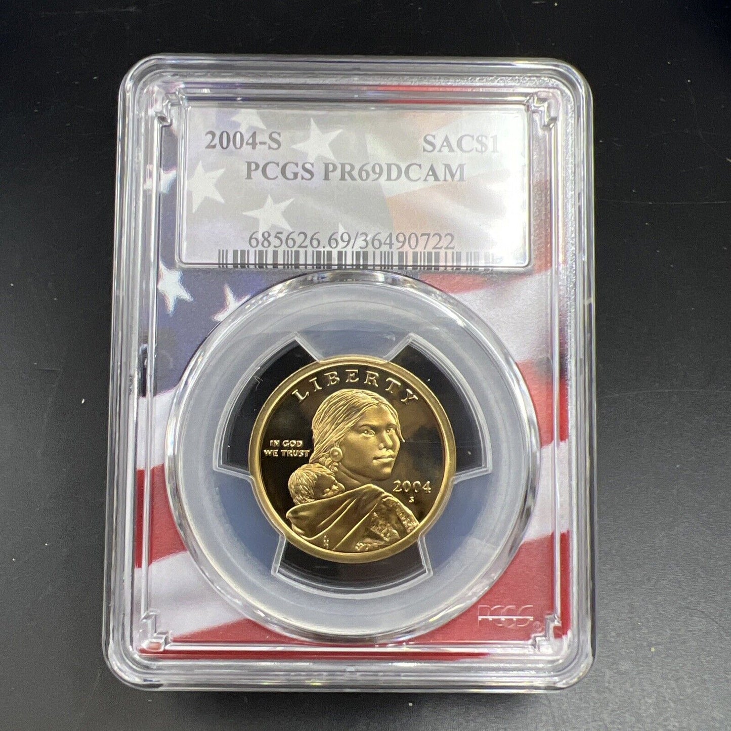 2004 S Sacagawea Native Dollar PCGS PR69 DCAM USA Flag Holder