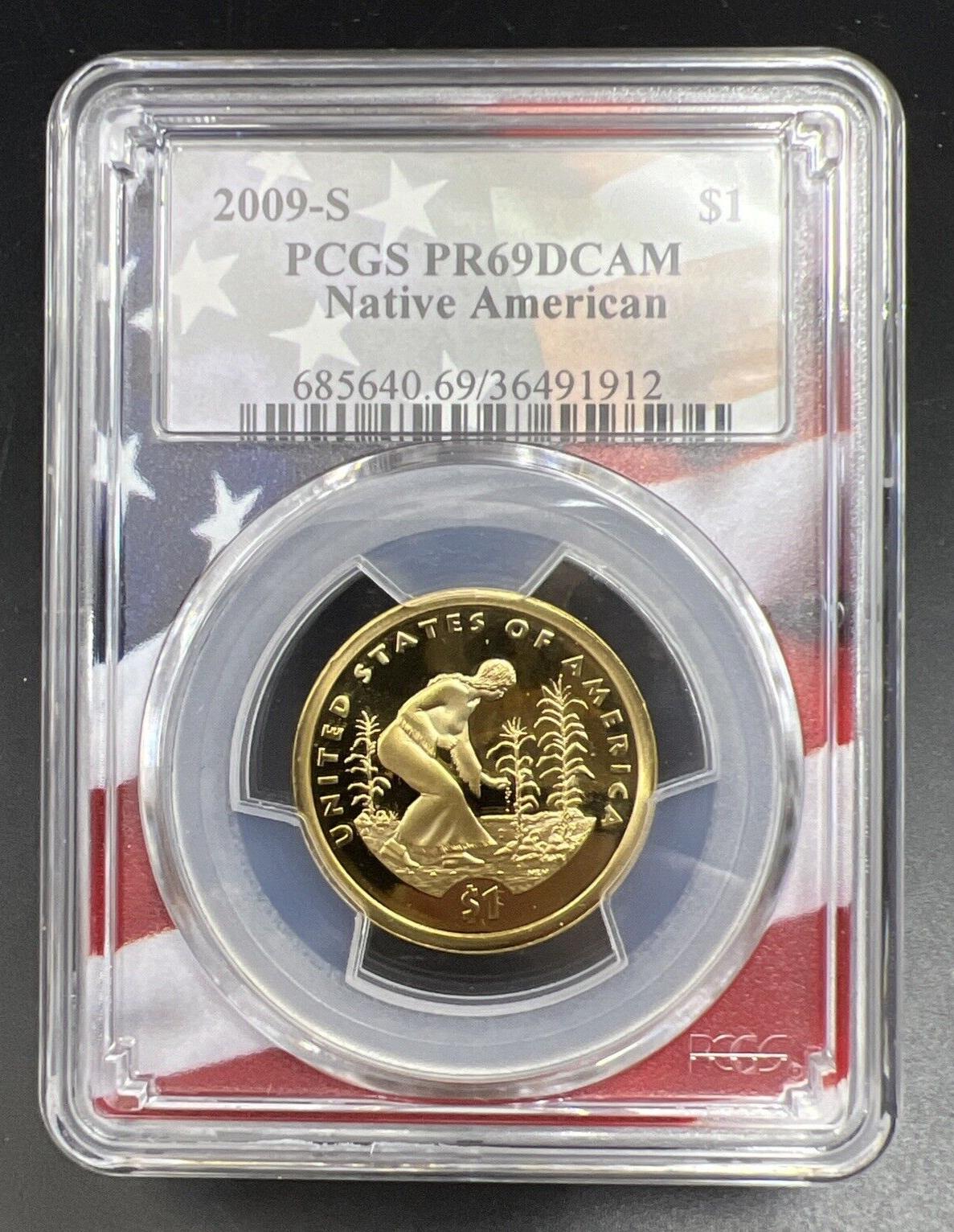 2009 S Sacagawea Native Dollar PCGS PR69 DCAM USA Flag Holder