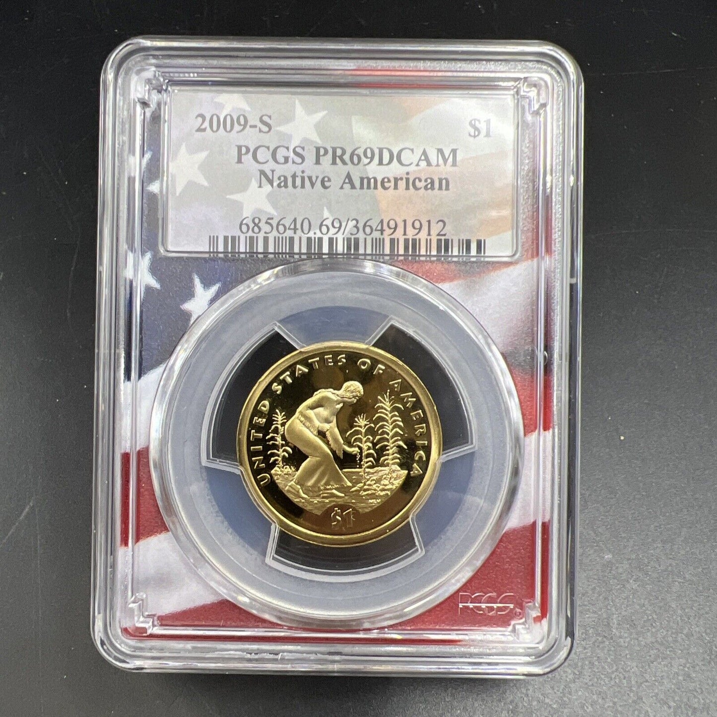 2009 S Sacagawea Native Dollar PCGS PR69 DCAM USA Flag Holder