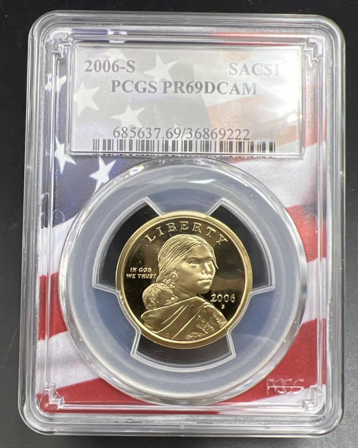 2006 S Sacagawea Native Dollar PCGS PR69 DCAM USA Flag Holder