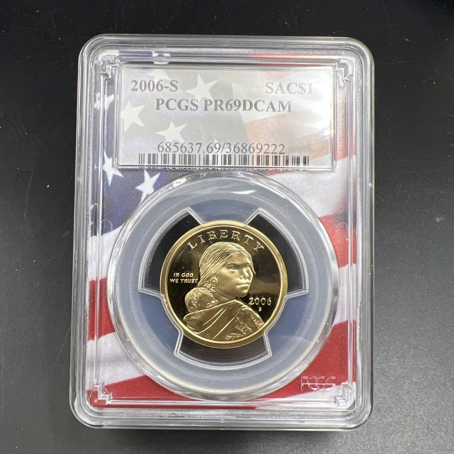 2006 S Sacagawea Native Dollar PCGS PR69 DCAM USA Flag Holder