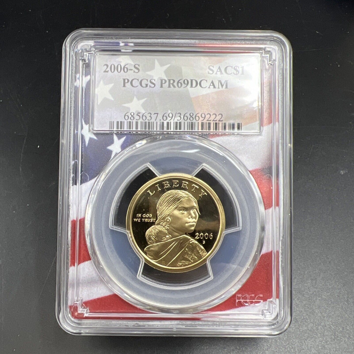 2006 S Sacagawea Native Dollar PCGS PR69 DCAM USA Flag Holder